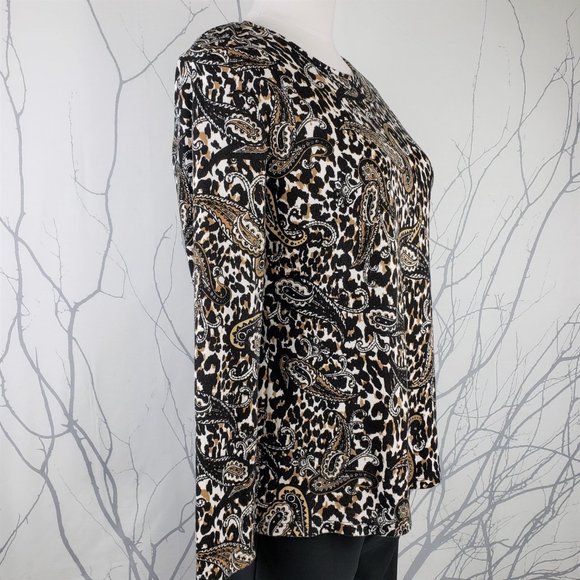 Charter Club Luxury Pima Cotton Black Tan Paisley Top, M - Picture 6 of 8